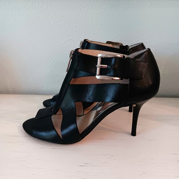 EUC 💥 MICHAEL KORS ANYA Black Peep Toe Strappy Ankle Shoes ~ Size 7 - Picture 2 of 9